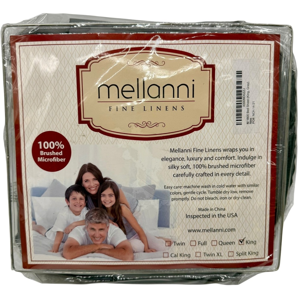 Mellanni 1800 Bed Sheet Set King Gray Brushed Microfiber‎ Deep Pocket New